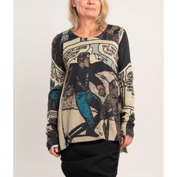 Rundholz Black Label Comic Print Pullover Small cotton modal wool asymmetric - Picture 1 of 10